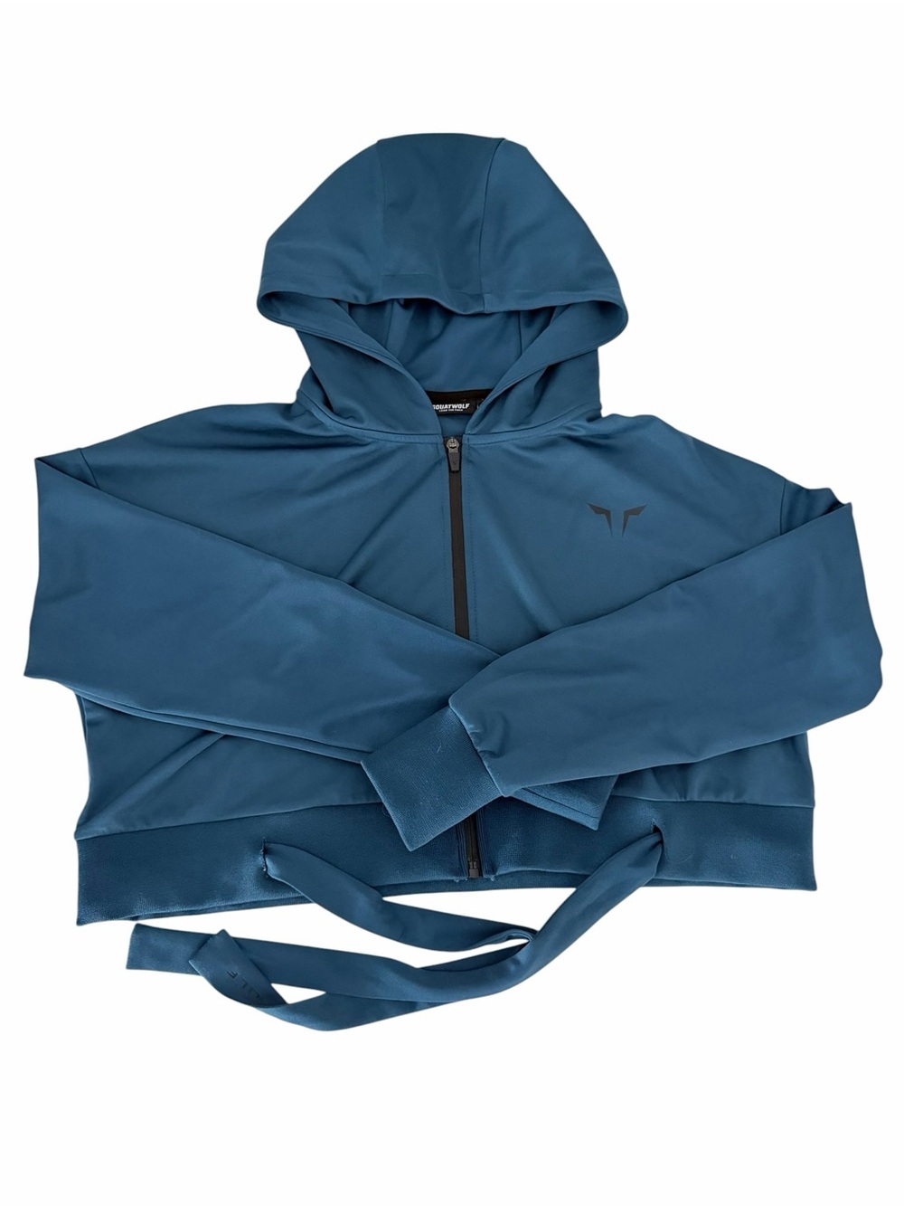 SQUATWOLF Teal Do-Knot Zip Crop Hoodie Athleisure Gym Jacket s - Picture 4 of 11